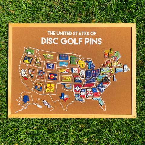 Disc Golf Pins Cork Board - ALL 50 STATE PINS INCLUDED
