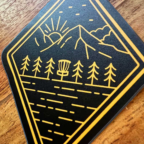 Gold and Black Mountain Triangle Disc Golf Sticker