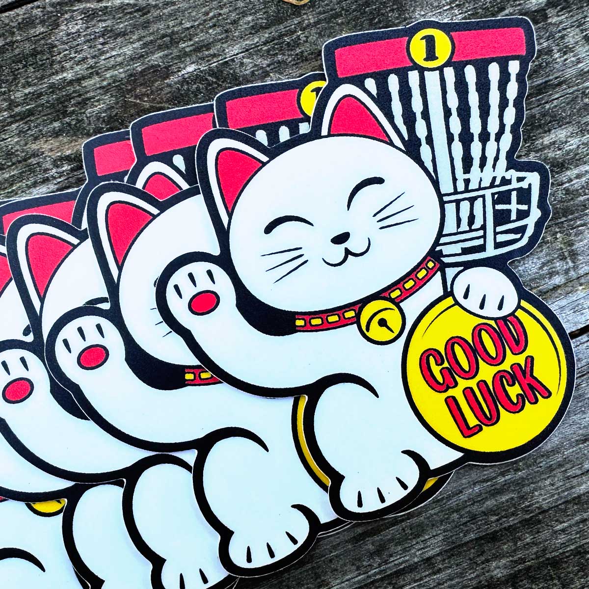 Good Luck Cat Disc Golf Sticker