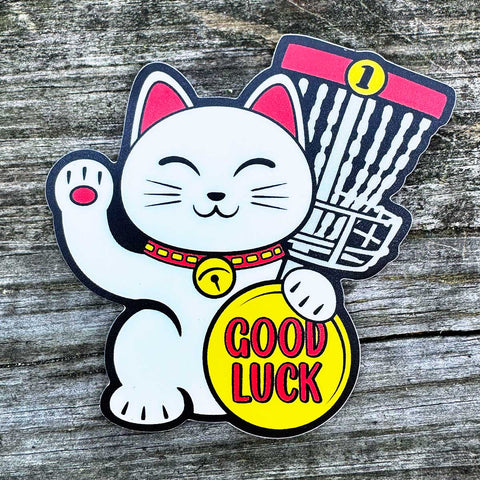 Good Luck Cat Disc Golf Sticker